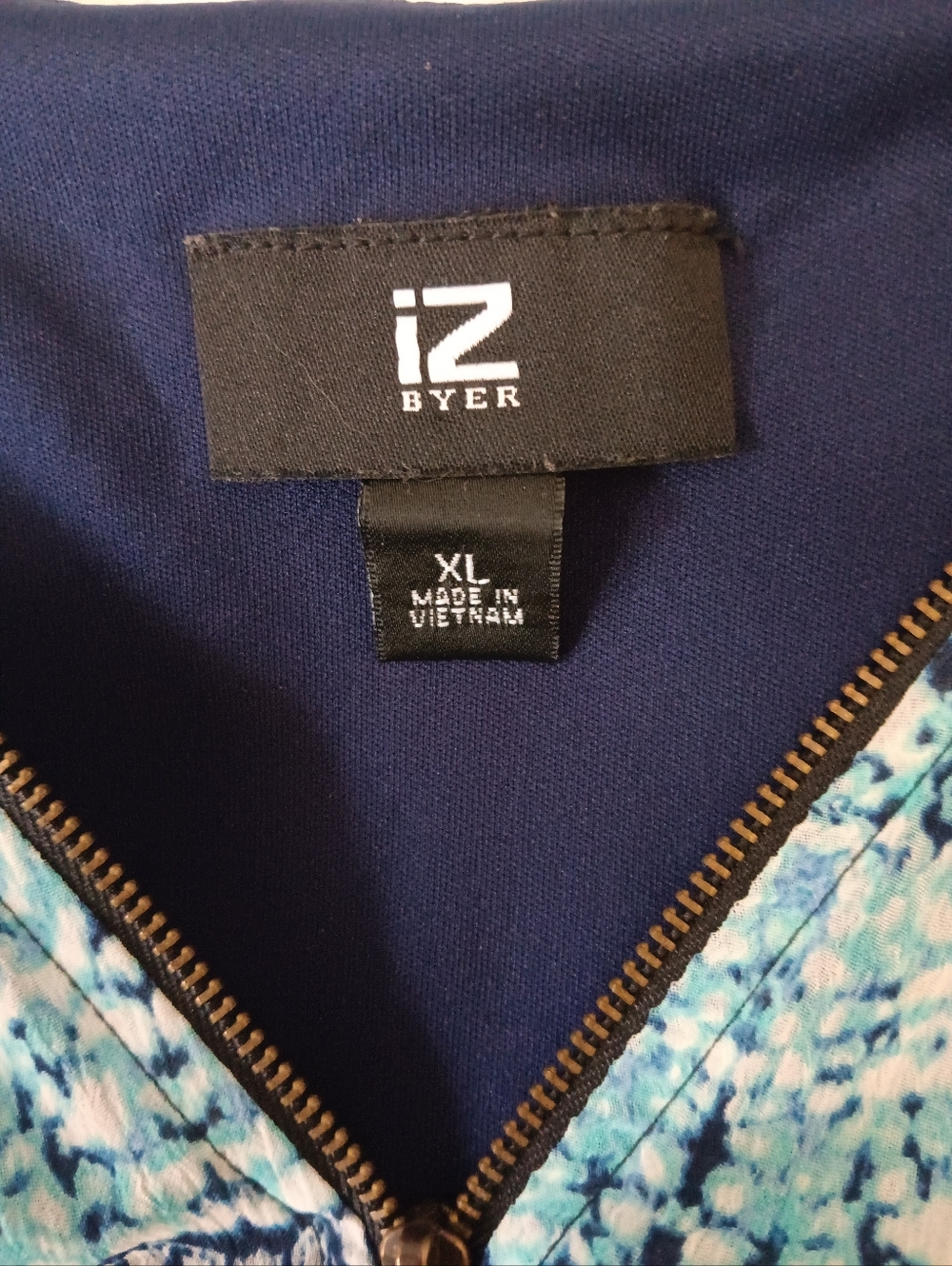 Iz Byer Navy and Aqua Printed Zip-Front Dress